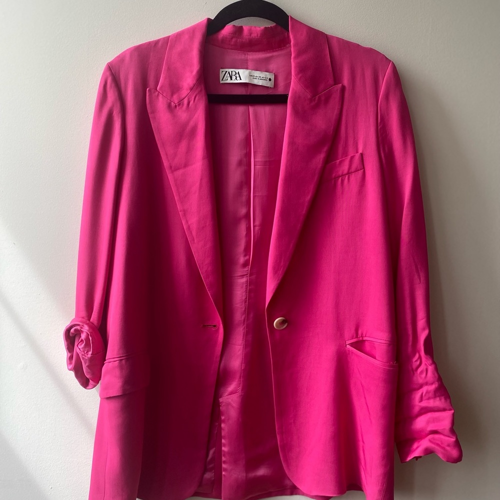 Zara bright pink rayon oversized blazer